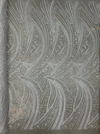 Silver Rhinestones Fabric Embroidered Lace Design Fabrics By The Yard