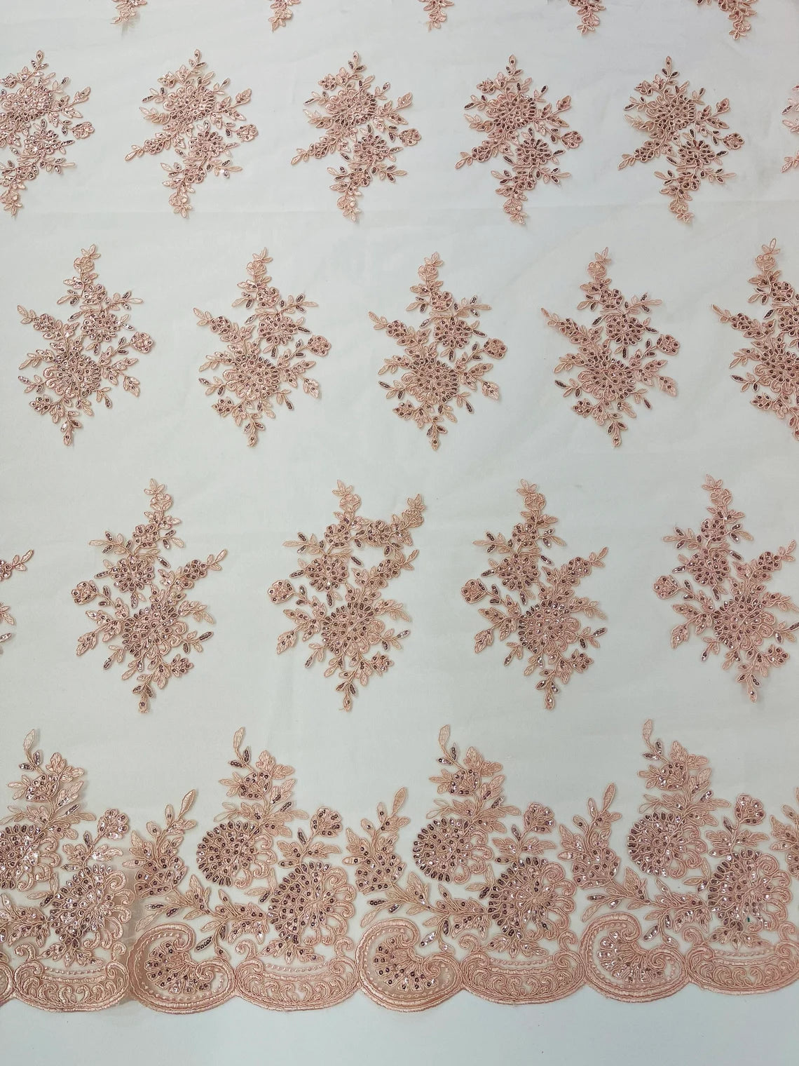 Blush Beige and Gray Floral Embroidery Upholstery Fabric by the