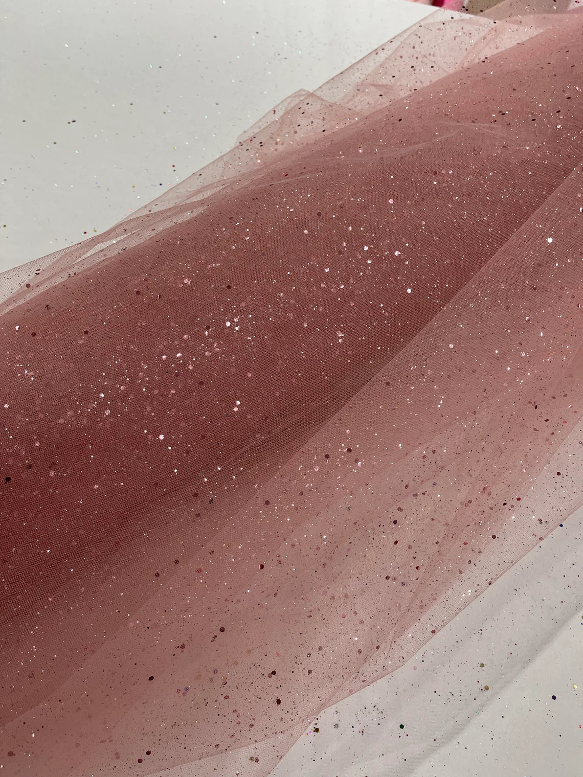 Sparkling Glitter Tulle Fabric - Dusty Rose - Sparkling Glitter Tulle