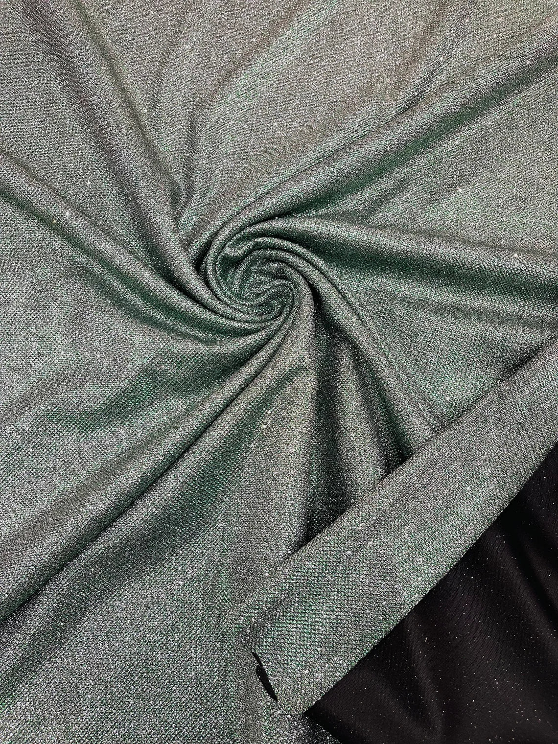 Shimmer Glitter Fabric - Green on Black - Luxury Sparkle Stretch Solid  Fabric Sold By Yard