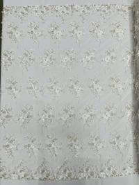 3D Flower Sequins Design - Off-White - Embroidered Pearl Sequins Floral Clusters Lace Fabric By Yard