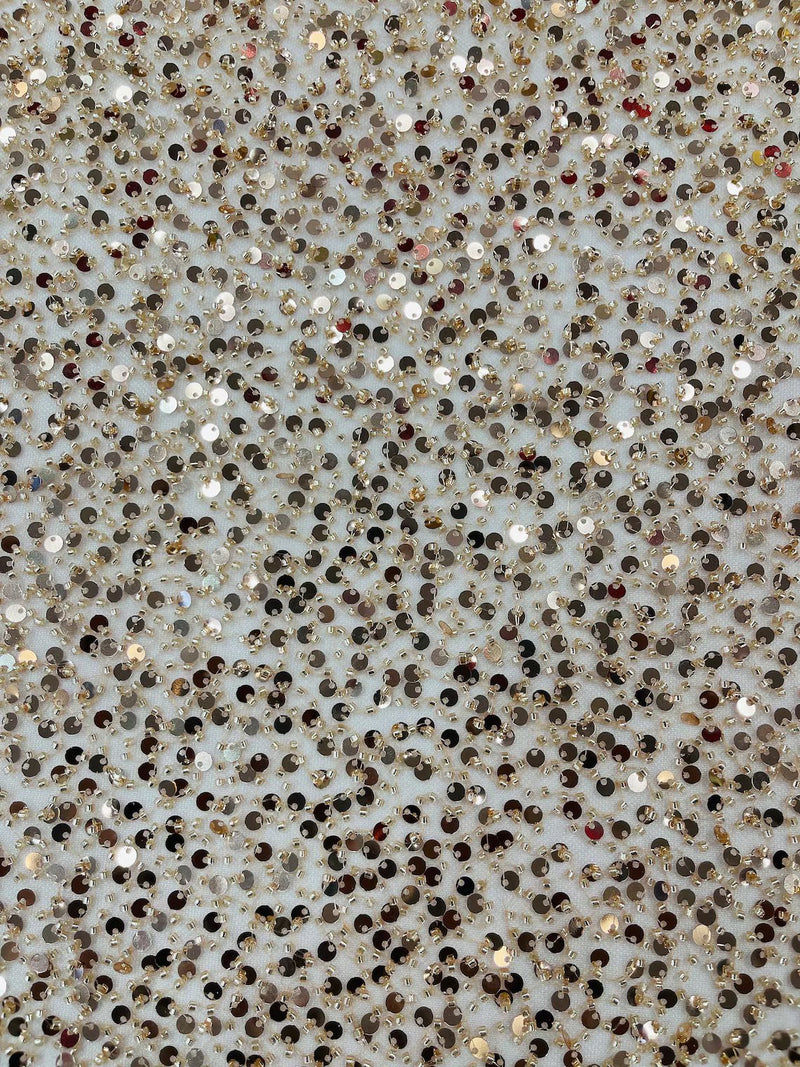 Pearl Sequins Bead Fabric - Rose Gold - Small Beads and Sequins Embroidered on Lace By Yard