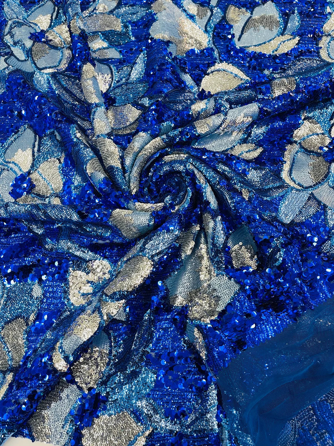 Royal Blue and Fuchsia 4 Way Stretch Metallic Iridescent Mesh Fabric