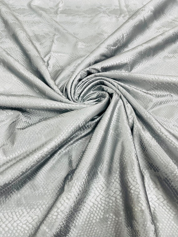 Snake Skin Spandex Fabric - Silver - Matte Snake Print Stretch Costume, Legging Fabric By Yard