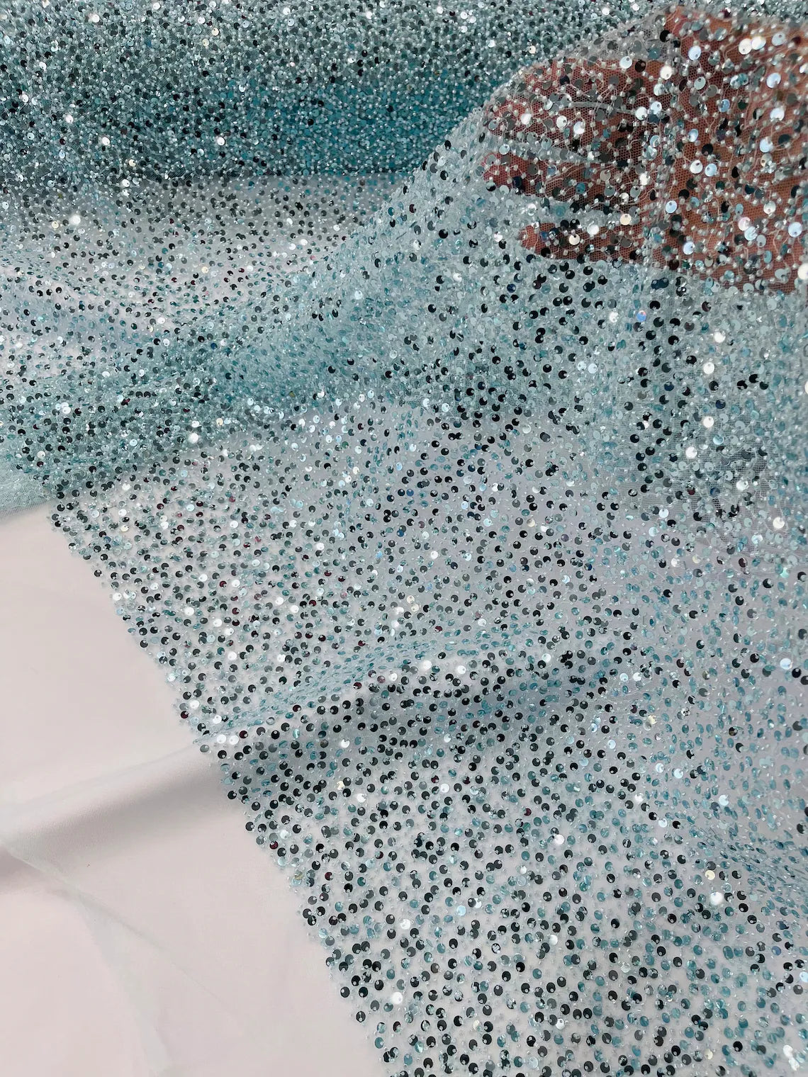 Blue Sequins & Beads on Chiffon JEC-132-28 Fabric