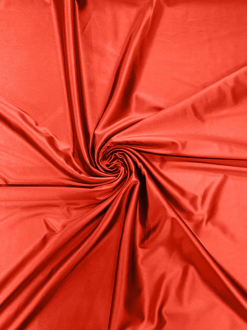 60" Heavy Shiny Satin Fabric - Tomato Red - Stretch Shiny Satin Fabric Sold By Yard