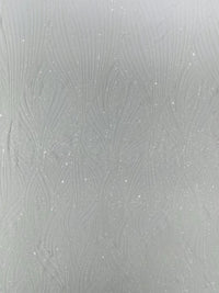 Curvy Line Design Fabric - White - 4 Way Stretch Sequins Design Mesh Lace Fabric by Yard