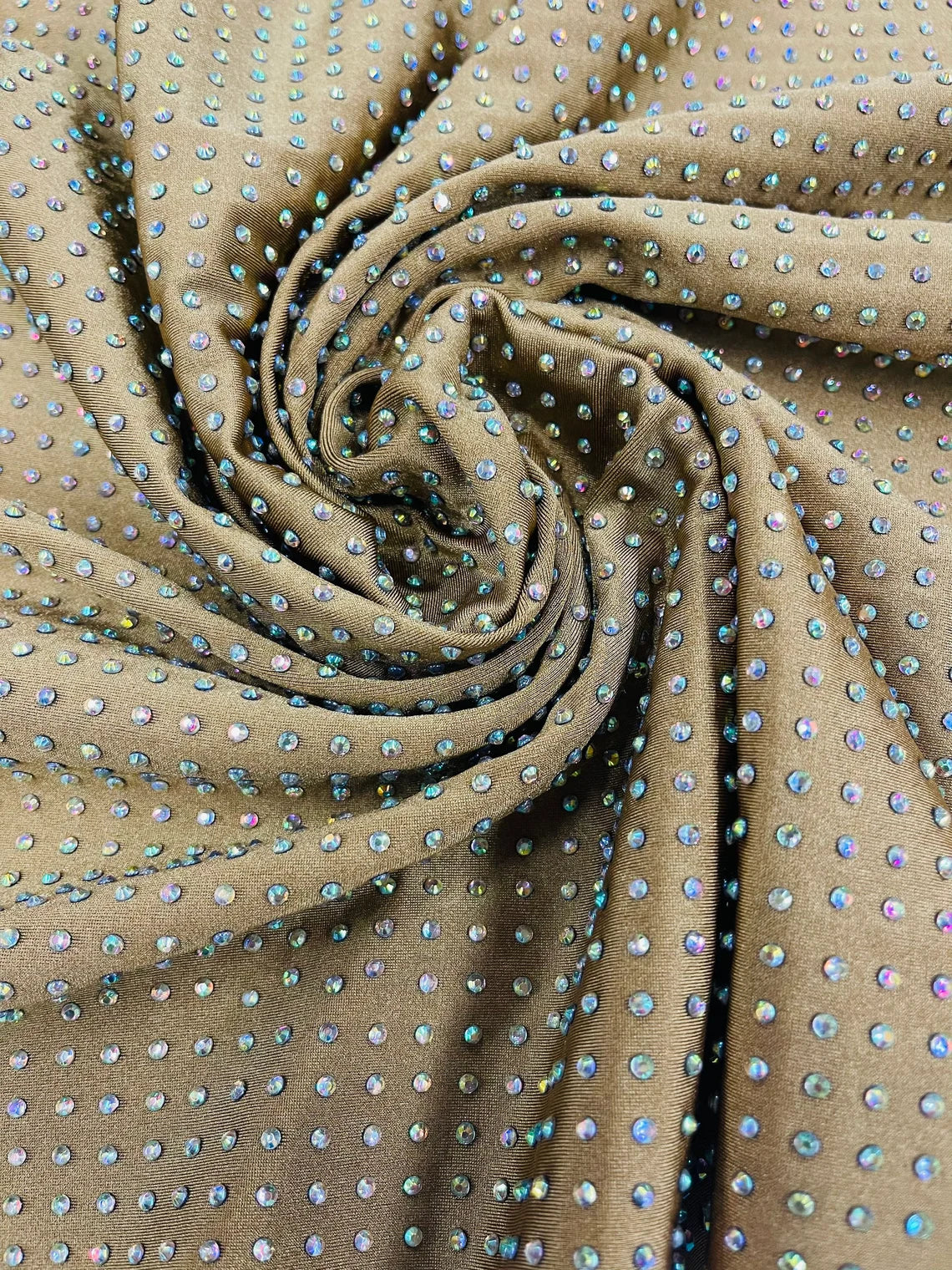Black AB Rhinestones Fabric on Black Power Mesh Polyester Spandex Fabric  With Crystal Stones AB Rhinestones Fabric Sold by the Yard 