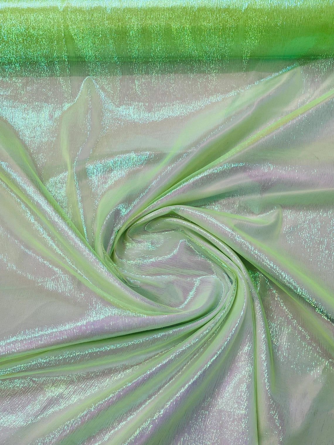 Crushed Organza - Iridescent Lime Green - 45 Sheer Crushed Organza Fa