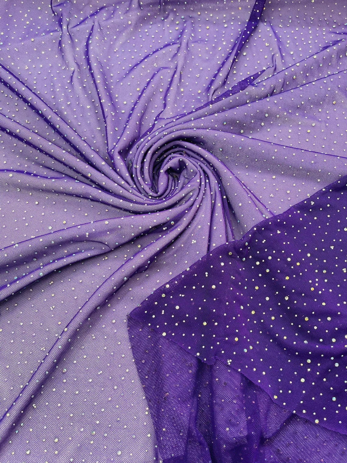 Power Mesh Polyester Rhinestone Fabric - Purple - 4 Way Stretch Power