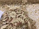 Guipure Lace Fabric - Gold - Embroidered Floral Bridal Lace Guipure Wedding Dress By The Yard