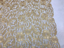 Guipure Lace Fabric - Gold - Embroidered Floral Bridal Lace Guipure Wedding Dress By The Yard