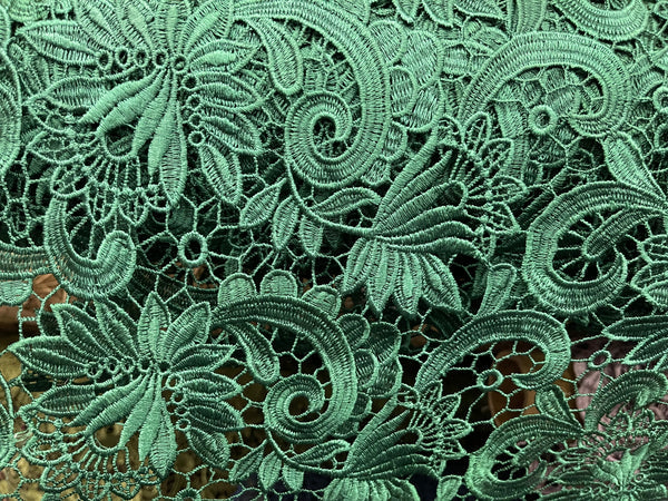 Guipure Lace Fabric - Hunter Green - Floral Bridal Lace Guipure By Yar