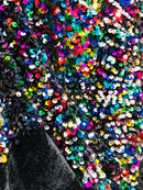 Rainbow Stretch Velvet Sequins Fabric- Velvet Sequins 2 Way Stretch 58/60” By Yard