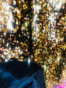 Gold sequin On Black Stretch Velvet Sequins Fabric- Velvet Sequins 2 Way Stretch 58/60” By Yard