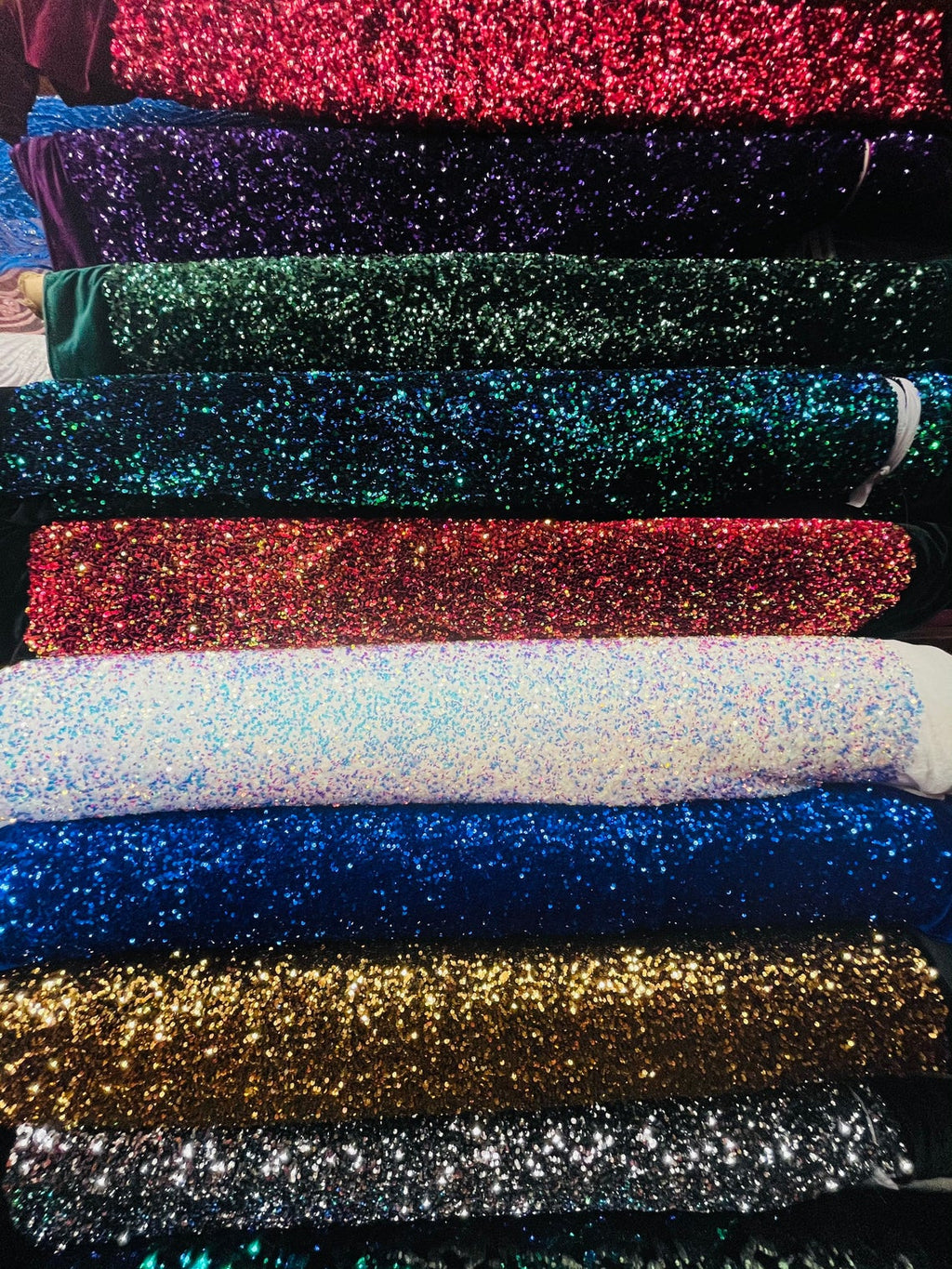 Dark Pink Velvet Stretch Sequins - Sequins on 2 Way Stretch Velvet Fabric 58/60”