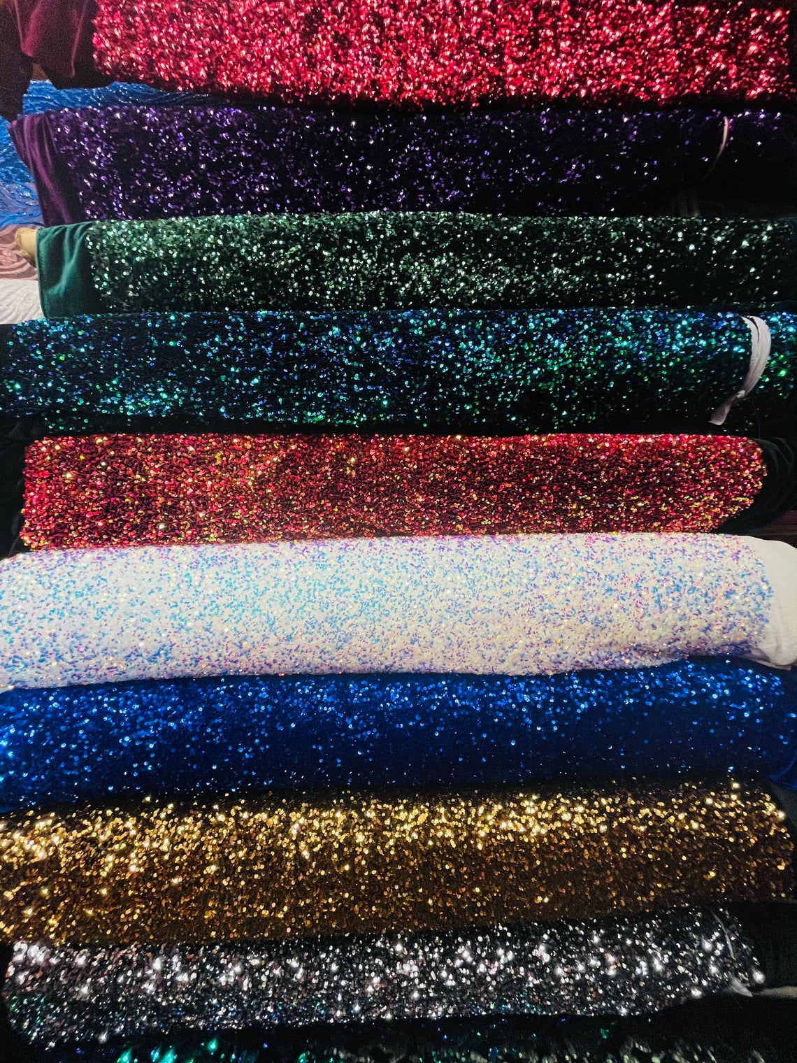 Dark Pink Velvet Stretch Sequins - Sequins on 2 Way Stretch Velvet Fabric 58/60”