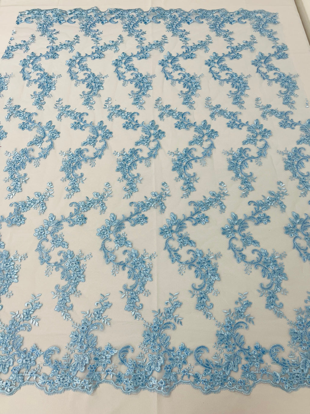 Blue Wedding Dress - French Sequin Flower Design On Mesh Lace Fabric Sold By Yard
