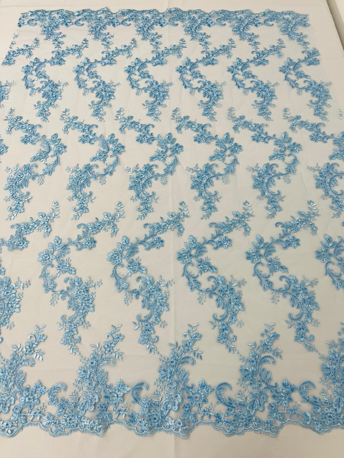 Blue Wedding Dress - French Sequin Flower Design On Mesh Lace Fabric Sold By Yard