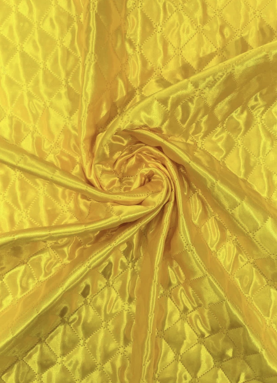 Yellow Polyester Quilted Padded Lining By The Yard