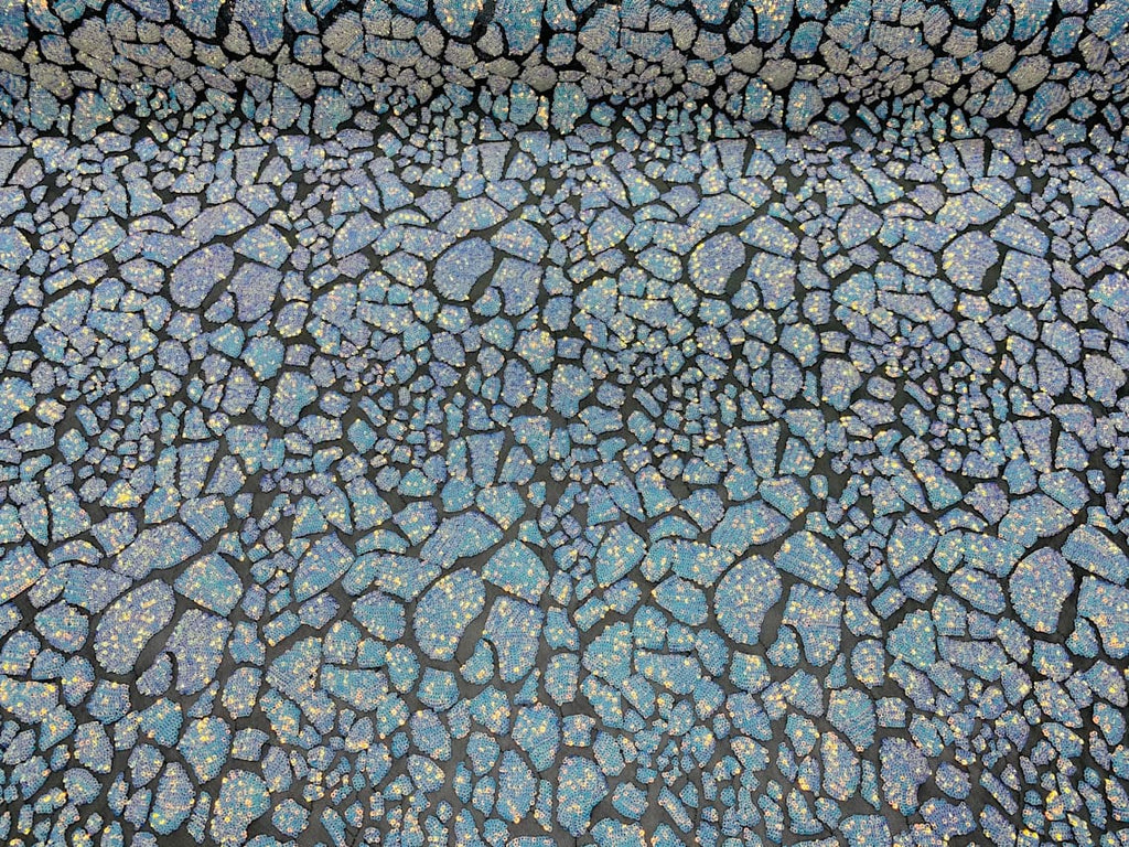 2 Way Stretch Fabric - Irridescent Aqua - Print Design Fashion Sequins Mesh Fabric