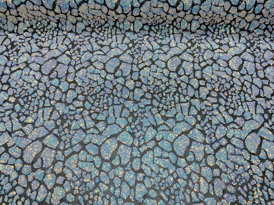2 Way Stretch Fabric - Irridescent Aqua - Print Design Fashion Sequins Mesh Fabric