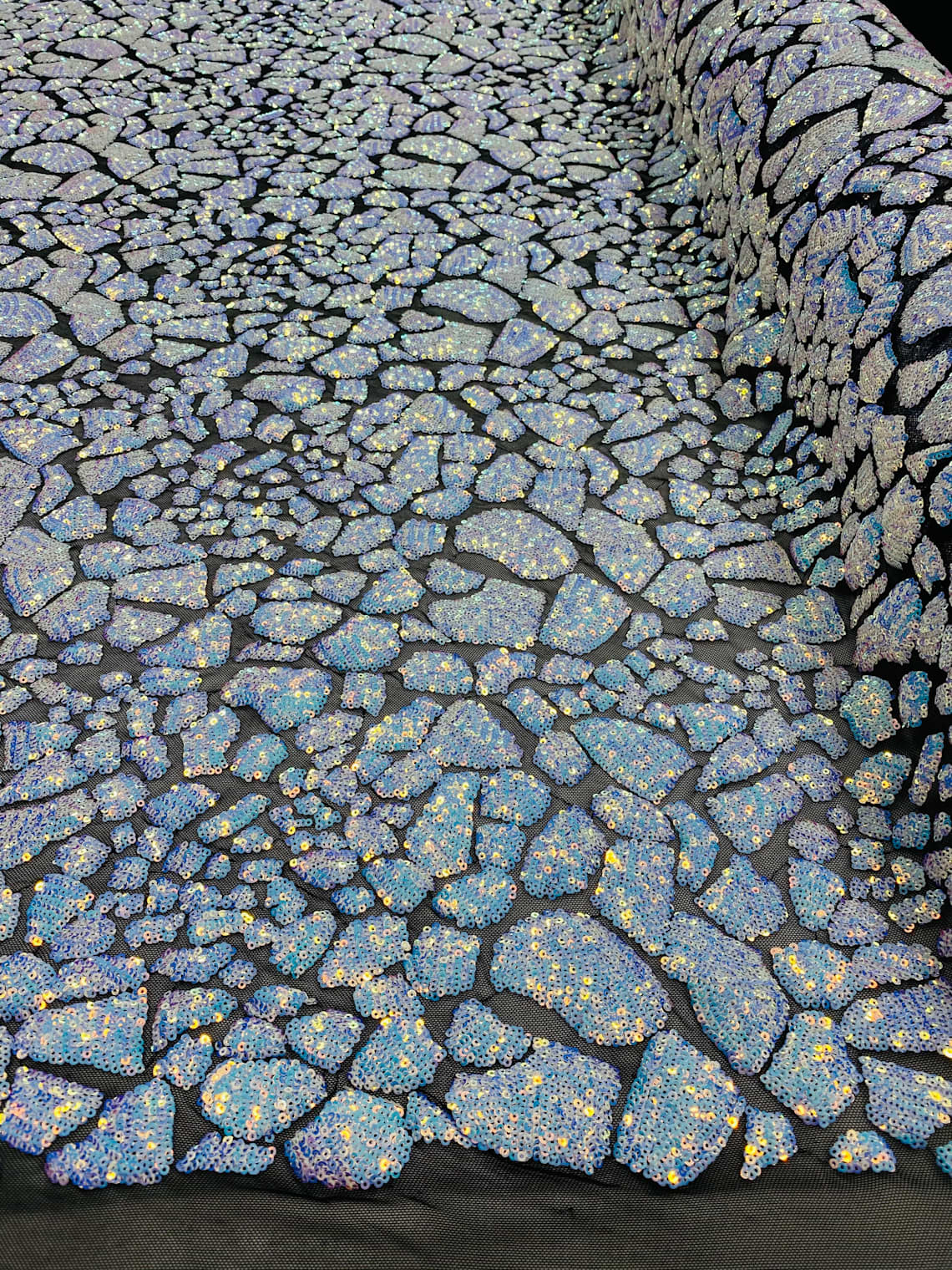 2 Way Stretch Fabric - Irridescent Aqua - Print Design Fashion Sequins Mesh Fabric
