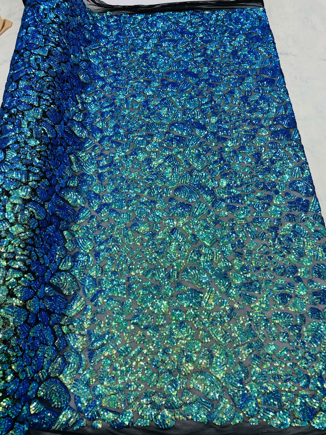 2 Way Stretch Fabric - Irridescent Colors - Print Design Fashion Sequins Mesh Fabric