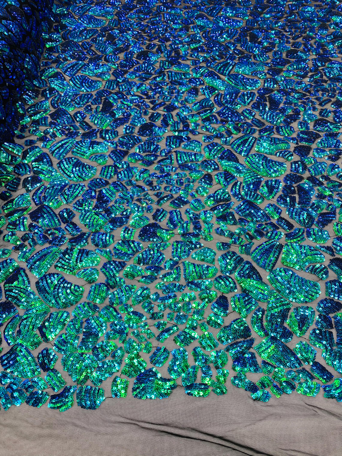 2 Way Stretch Fabric - Irridescent Green - Print Design Fashion Sequins Mesh Fabric