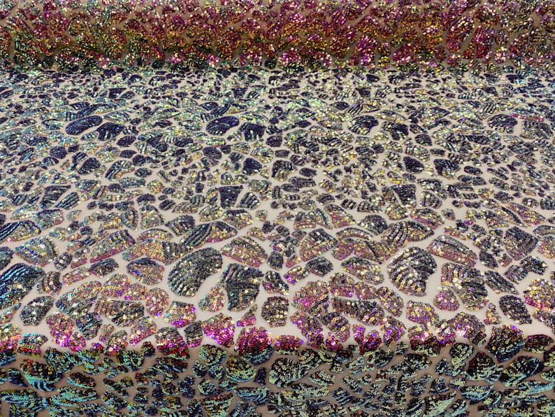 2 Way Stretch Fabric - Irridescent Purple - Print Design Fashion Sequins Mesh Fabric