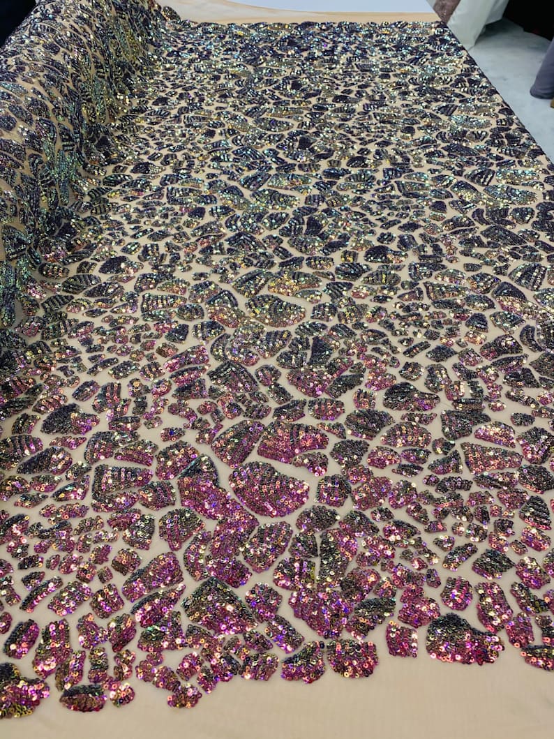 2 Way Stretch Fabric - Irridescent Purple - Print Design Fashion Sequins Mesh Fabric