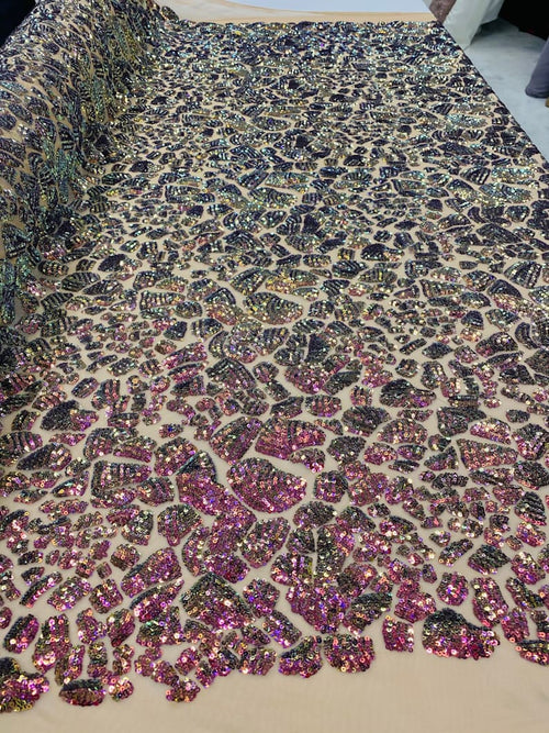 2 Way Stretch Fabric - Irridescent Purple - Print Design Fashion Sequins Mesh Fabric