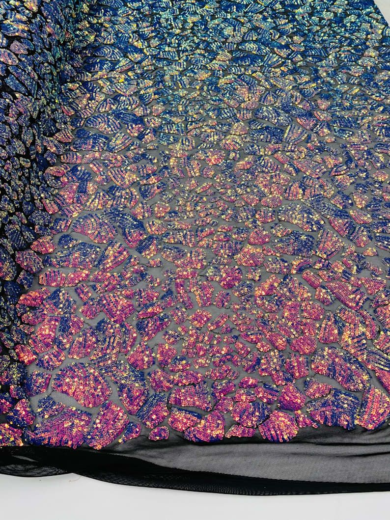 2 Way Stretch Fabric - Irridescent Colors - Print Design Fashion Sequins Mesh Fabric
