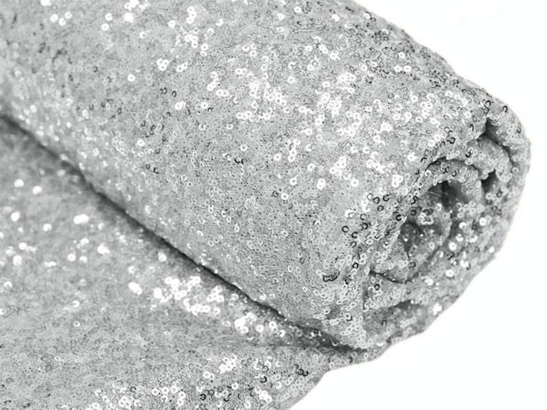 Mini Glitz Sequins - Silver - Stretch Shiny Sequins Mesh Fabric Sold By The Yard