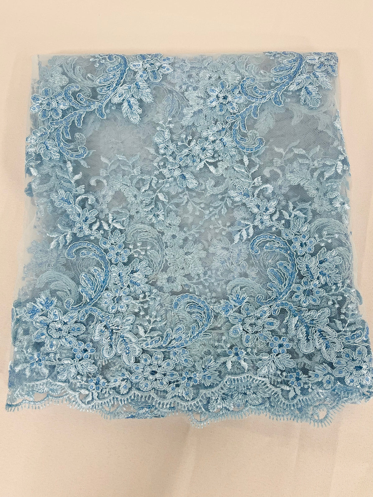 Blue Wedding Dress - French Sequin Flower Design On Mesh Lace Fabric Sold By Yard