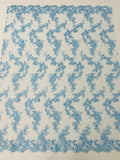 Blue Wedding Dress - French Sequin Flower Design On Mesh Lace Fabric Sold By Yard