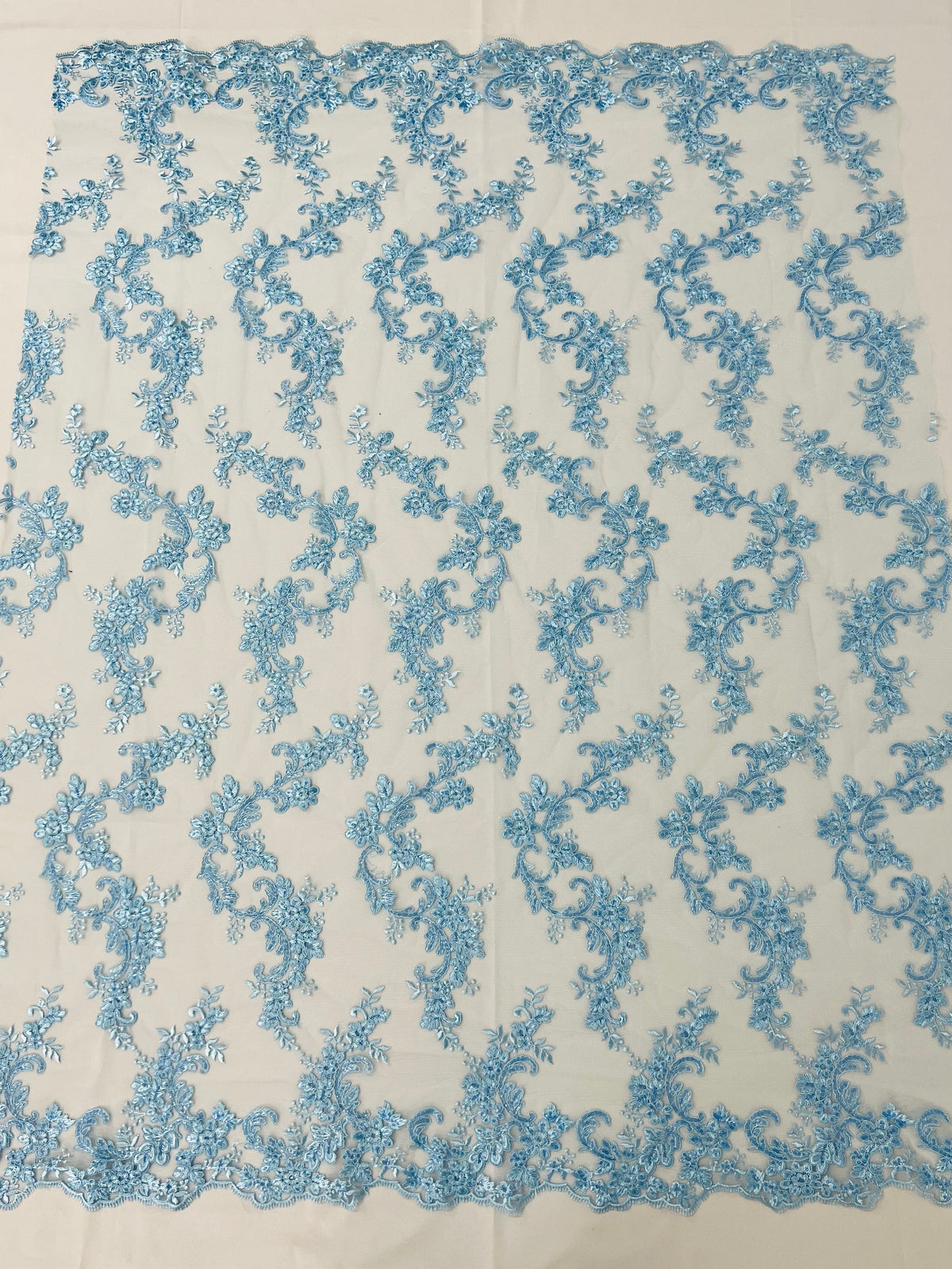 Blue Wedding Dress - French Sequin Flower Design On Mesh Lace Fabric Sold By Yard