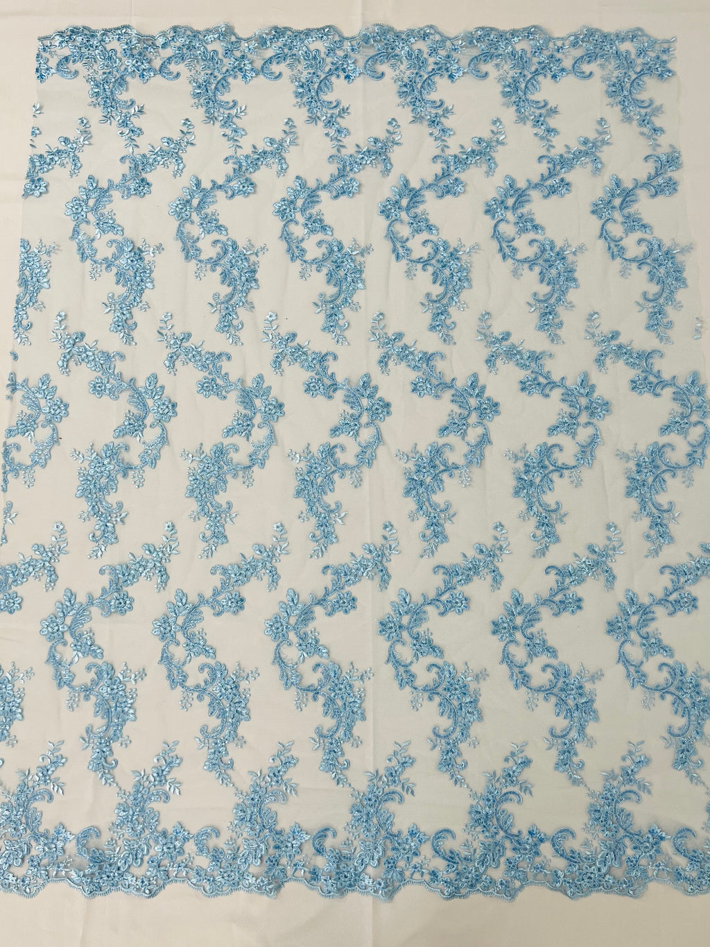 Blue Wedding Dress - French Sequin Flower Design On Mesh Lace Fabric Sold By Yard