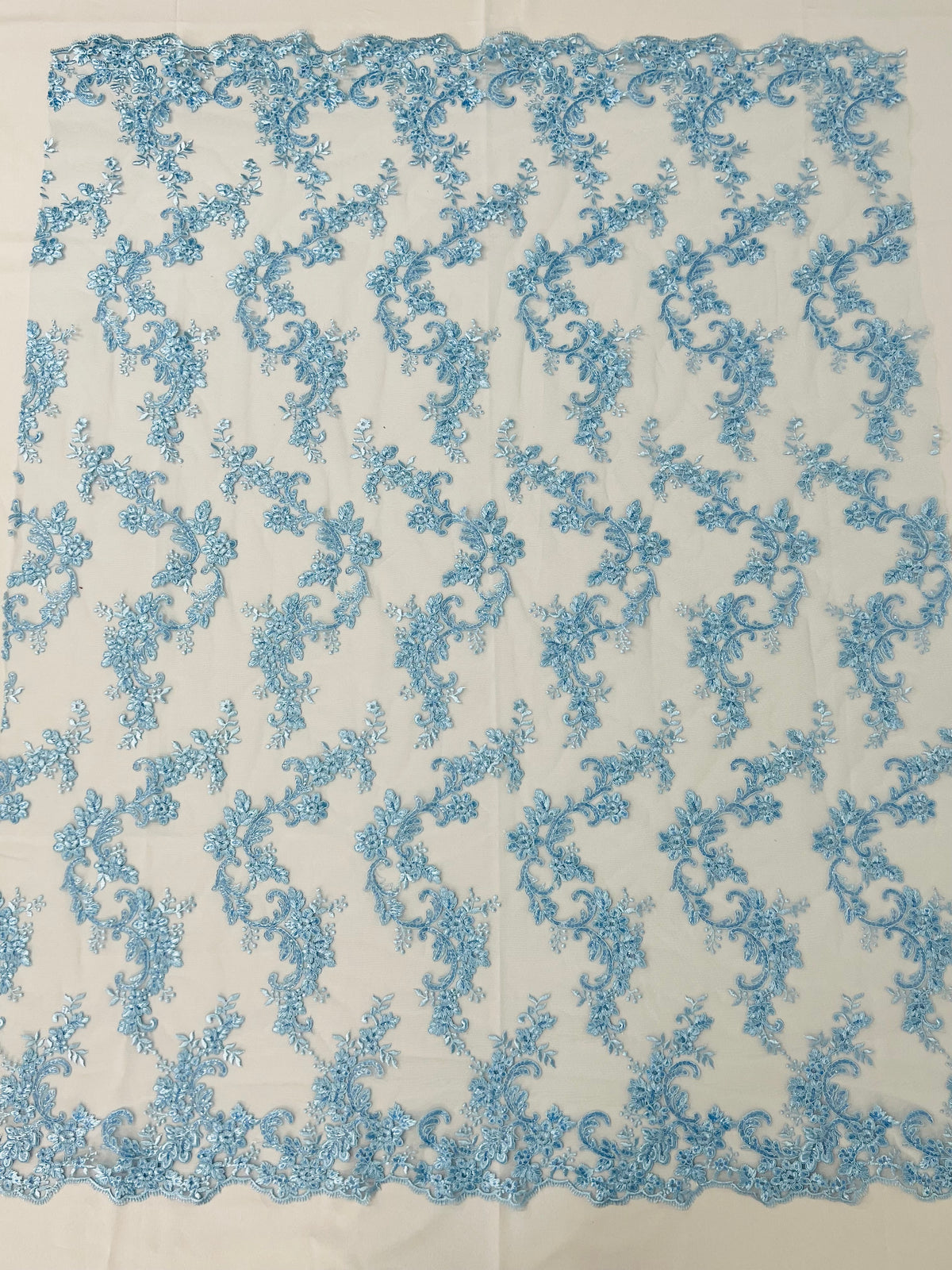 Blue Wedding Dress - French Sequin Flower Design On Mesh Lace Fabric Sold By Yard