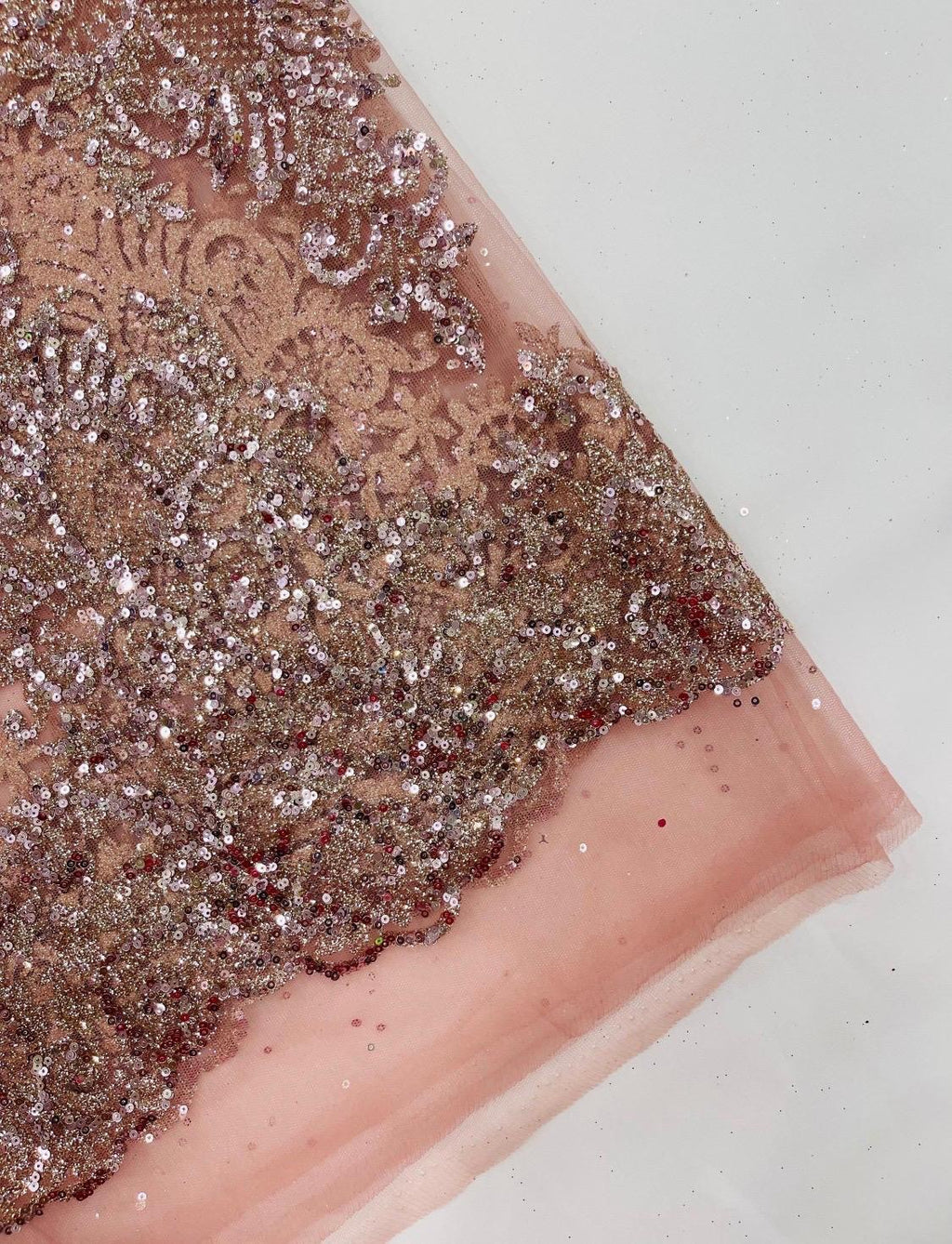 Rose Damask Glitter Fabric - Glitter Design Fabric on Mesh by Yard