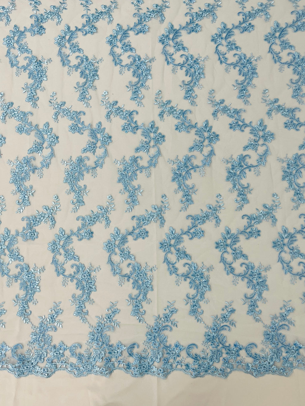 Blue Wedding Dress - French Sequin Flower Design On Mesh Lace Fabric Sold By Yard