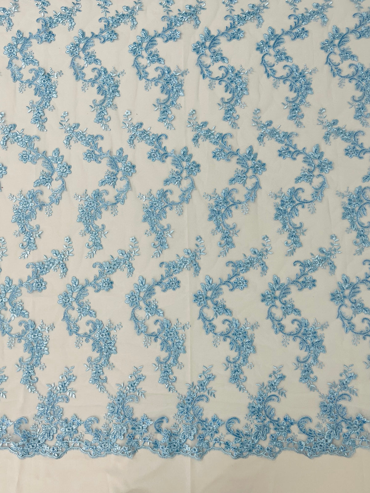 Blue Wedding Dress - French Sequin Flower Design On Mesh Lace Fabric Sold By Yard