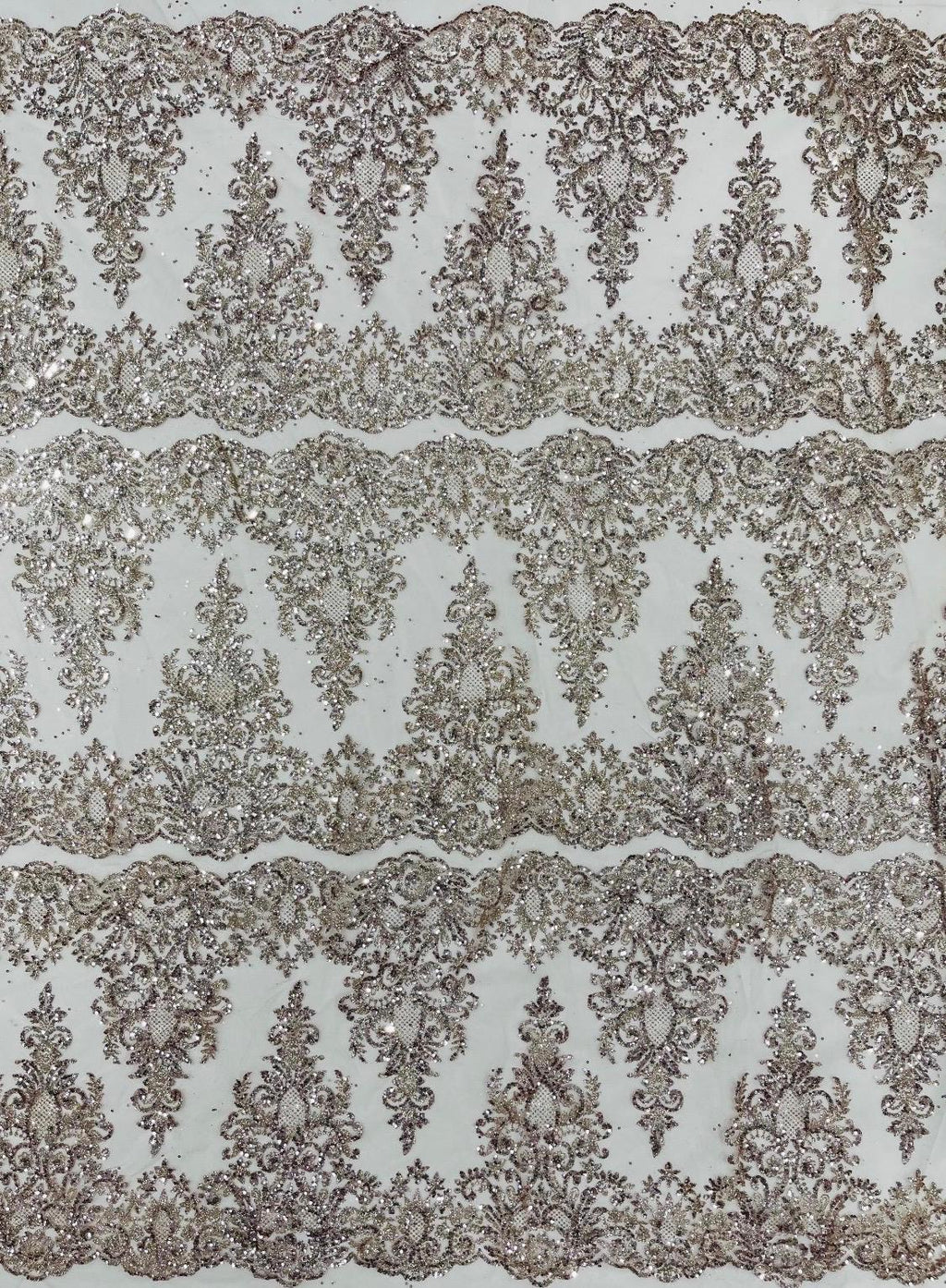 Rose Damask Glitter Fabric - Glitter Design Fabric on Mesh by Yard