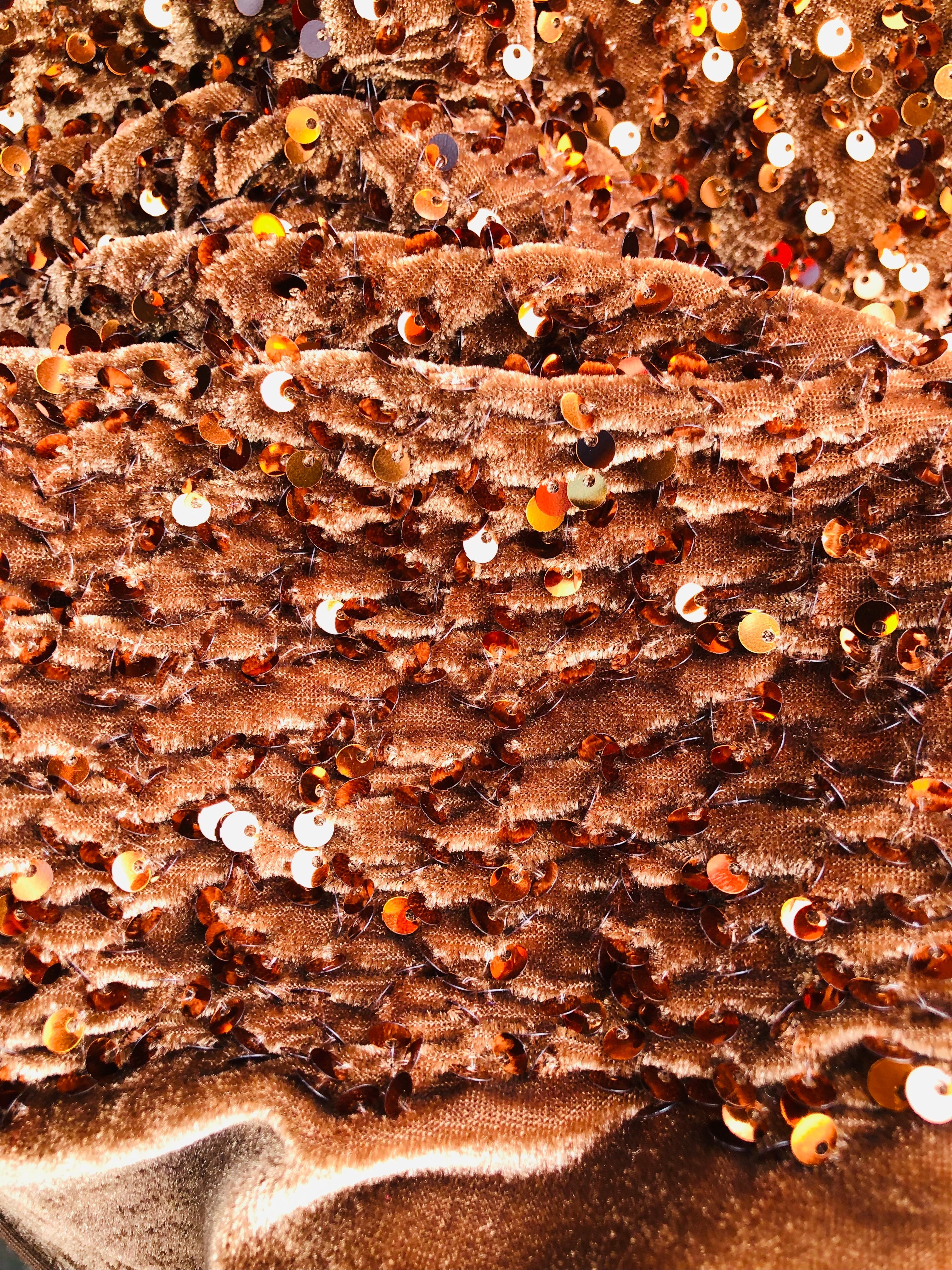 Brown Stretch Velvet Sequins Fabric- Velvet Sequins 2 Way Stretch 58/60” By Yard