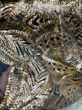 Gold Sequins on Black mesh Royalty Design 4 Way Stretch Sequins Fabric By The Yard