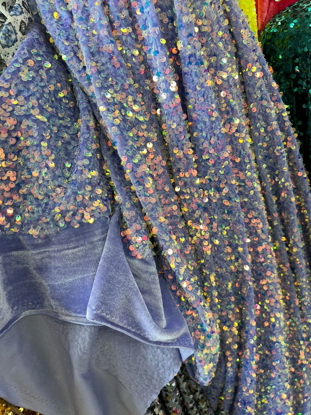 Lilac Stretch Velvet Sequins Fabric - Velvet Sequins 2 Way Stretch 58/60” By Yard