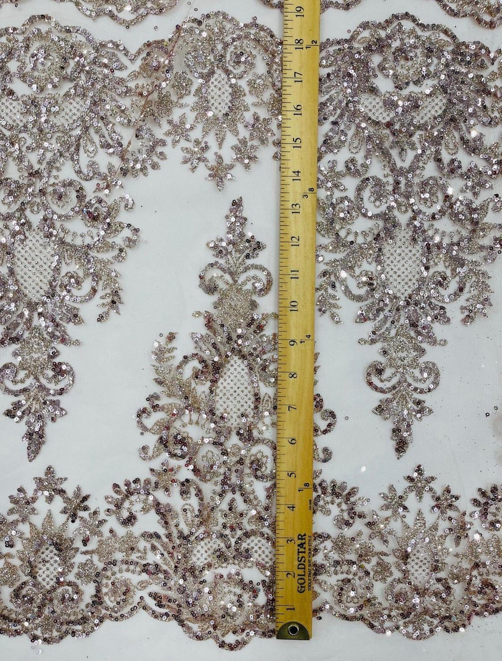 Rose Damask Glitter Fabric - Glitter Design Fabric on Mesh by Yard