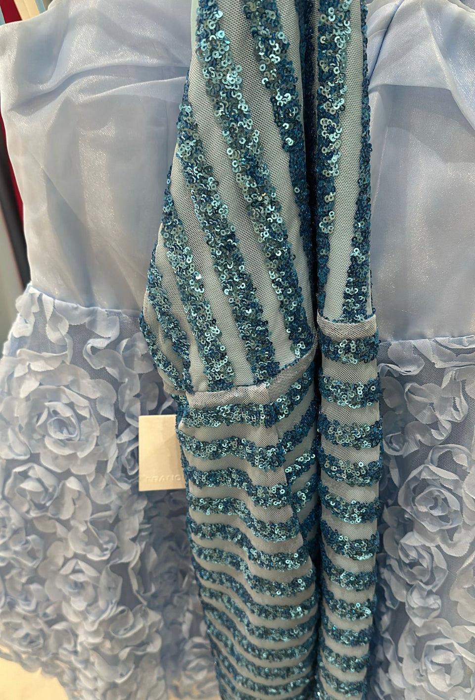 1 Blue Sequins Fabric - 4 Way Stretch Damask Sequins Design Fabric By Yard