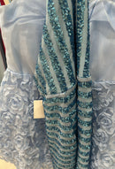 1 Blue Sequins Fabric - 4 Way Stretch Damask Sequins Design Fabric By Yard