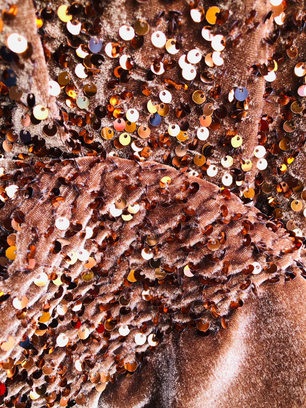 Brown Stretch Velvet Sequins Fabric- Velvet Sequins 2 Way Stretch 58/60” By Yard